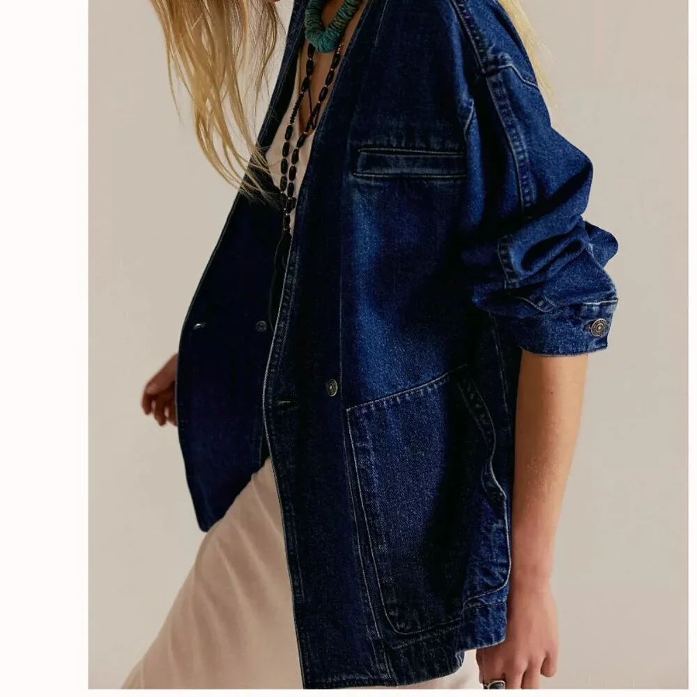 NWT Free People Mathis Denim Jacket in Deep Indigo